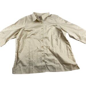 Lands End Womens Shirt 2X Beige Button-Down Collared Half Sleves